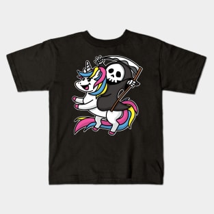 Death Riding Unicorn Cute but Scary Playful Kawaii Halloween Kids T-Shirt